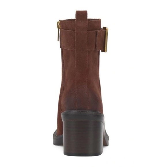 Vince Cameo Chocolate Suede Square Toe Ankle Boots Block Heel - Picture 3 of 5